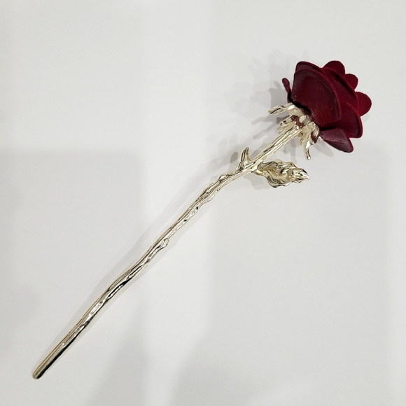 Brand New Gold Tone Red Rose Hair Pin - Picture 4 of 8